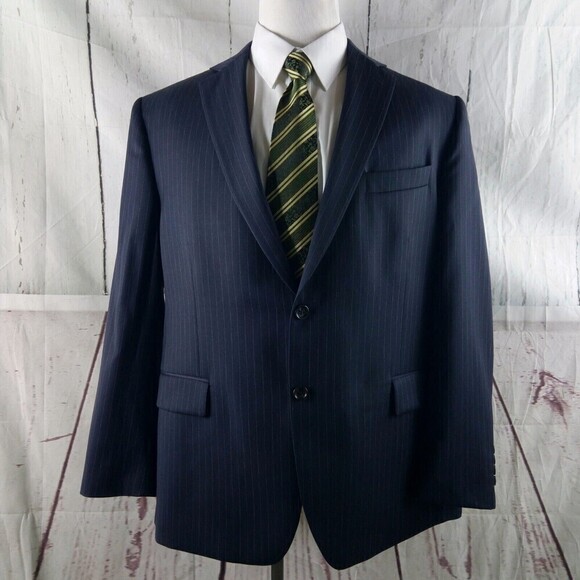 Stafford Tailored Culture Classic Fit 46R Wool 2 Buttn Blue Striped Suit Blazer - Picture 1 of 12